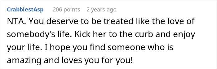 Screenshot of an online comment providing advice on a fiance destitute relationship, encouraging self-respect and moving on. Screenshot of an online comment providing advice on a fiance destitute relationship, encouraging self-respect and moving on.