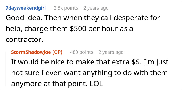 Reddit user responds to a comment about charging $500 per hour as a contractor after teaching years of knowledge before PTO. Reddit user responds to a comment about charging $500 per hour as a contractor after teaching years of knowledge before PTO.