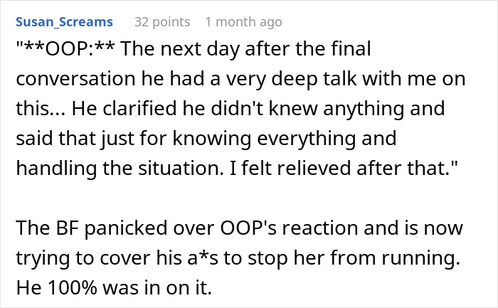 Text conversation screenshot showing a discussion about a girlfriend confused and livid after boyfriend’s sister hits on her as a test. Text conversation screenshot showing a discussion about a girlfriend confused and livid after boyfriend’s sister hits on her as a test.