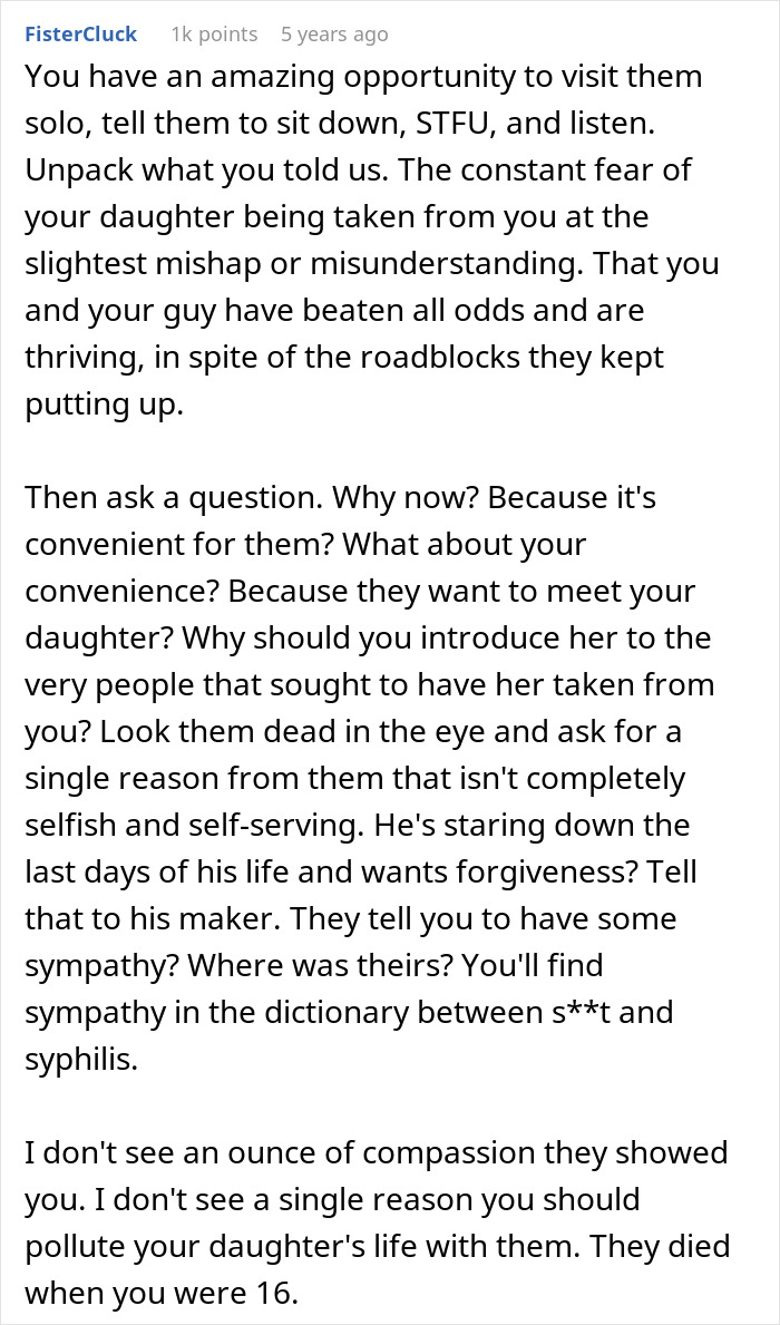 Comment discussing estranged dad with cancer seeking to reconnect with daughter after disowning her for pregnancy Comment discussing estranged dad with cancer seeking to reconnect with daughter after disowning her for pregnancy