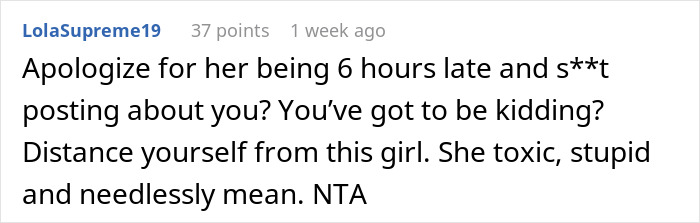 Screenshot of a Reddit comment discussing a teen showing up at her best friend’s door confused about being unwelcome. Screenshot of a Reddit comment discussing a teen showing up at her best friend’s door confused about being unwelcome.