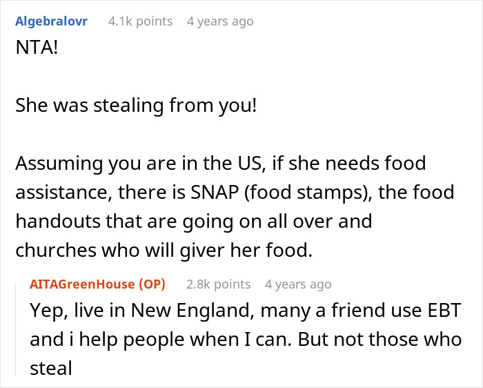 Comment discussion about a thief caught stealing vegetables from the actual owner, with advice on food assistance programs. Comment discussion about a thief caught stealing vegetables from the actual owner, with advice on food assistance programs.