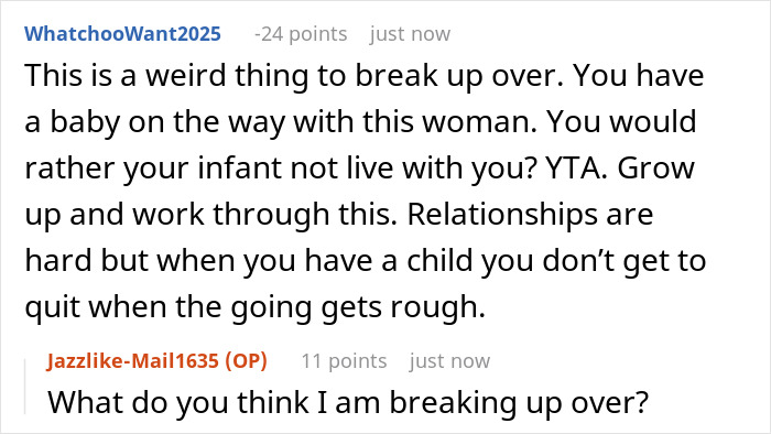 Reddit thread discussing a man giving a pregnant girlfriend an ultimatum amid relationship insecurities and challenges. Reddit thread discussing a man giving a pregnant girlfriend an ultimatum amid relationship insecurities and challenges.