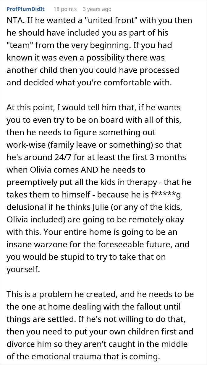 Screenshot of an online comment discussing family challenges after man promises quiet life with two kids but brings home a stepdaughter. Screenshot of an online comment discussing family challenges after man promises quiet life with two kids but brings home a stepdaughter.