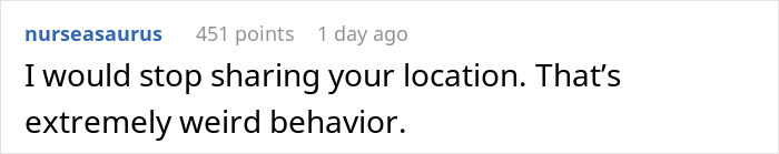 Text message conversation on phone screen showing someone warning about stopping location sharing due to weird behavior. Text message conversation on phone screen showing someone warning about stopping location sharing due to weird behavior.