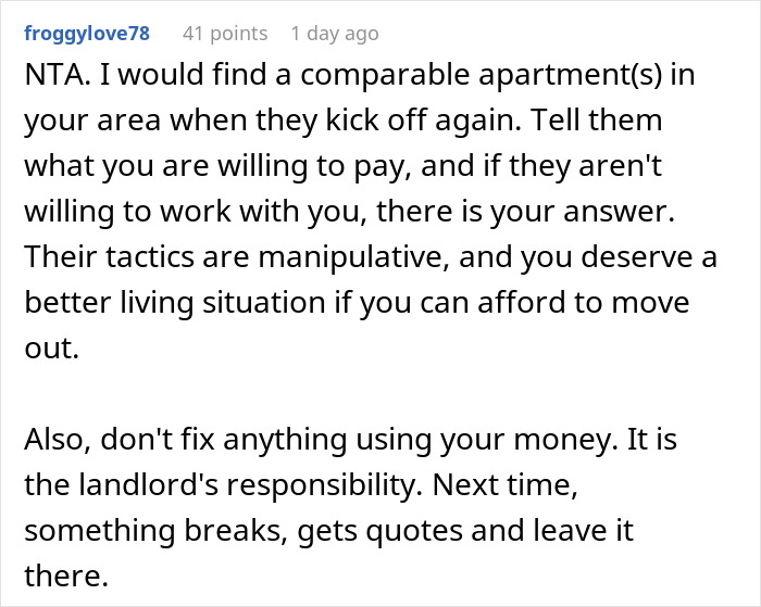 Reddit comment advising on handling parents forcing pay expensive rent with manipulative tactics and seeking better housing options. Reddit comment advising on handling parents forcing pay expensive rent with manipulative tactics and seeking better housing options.