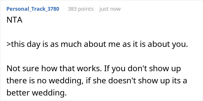 Screenshot of an online discussion where the bride’s mom threatens to skip the wedding over wearing a white gown. Screenshot of an online discussion where the bride’s mom threatens to skip the wedding over wearing a white gown.
