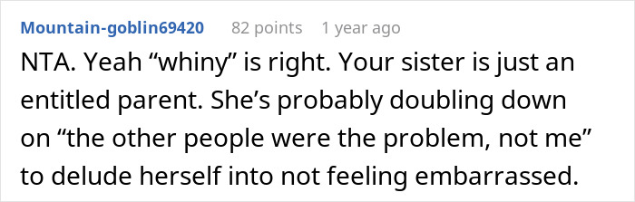Screenshot of a Reddit comment discussing a mom on a 9-hour flight complaining about lack of help, with a sibling’s reality check. Screenshot of a Reddit comment discussing a mom on a 9-hour flight complaining about lack of help, with a sibling’s reality check.