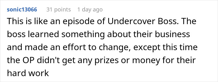 Reddit user sonic13066 comments on a boss learning about their business and the impact on employee recognition. Reddit user sonic13066 comments on a boss learning about their business and the impact on employee recognition.