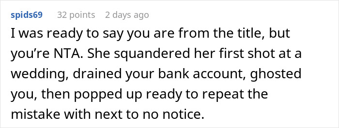 Reddit comment discussing a man’s experience with his daughter’s failed wedding and financial impact. Reddit comment discussing a man’s experience with his daughter’s failed wedding and financial impact.