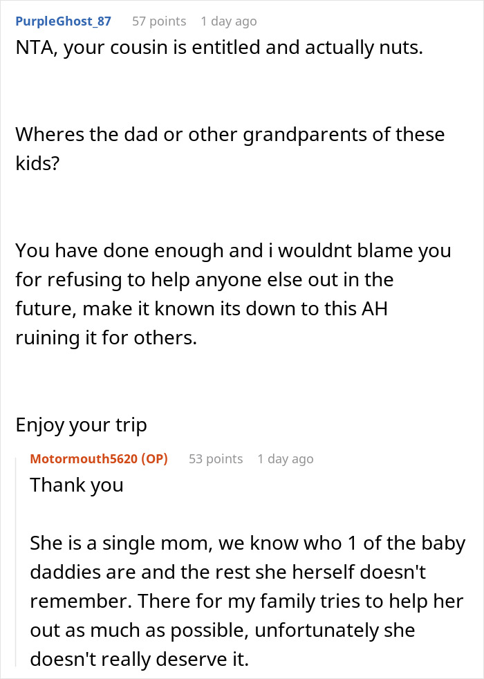 Cousin Tells Woman To Cover $4,000 Family Vacation, Labels Her Selfish When She Refuses Cousin Tells Woman To Cover $4,000 Family Vacation, Labels Her Selfish When She Refuses