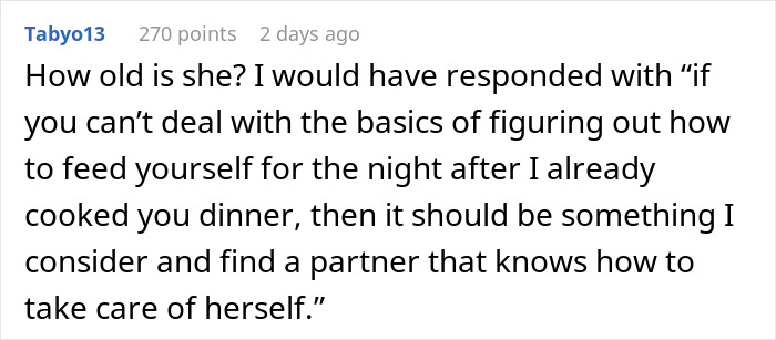 Screenshot of a social media comment discussing a woman’s angry reaction after her boyfriend dumped her over thrown away dinner.