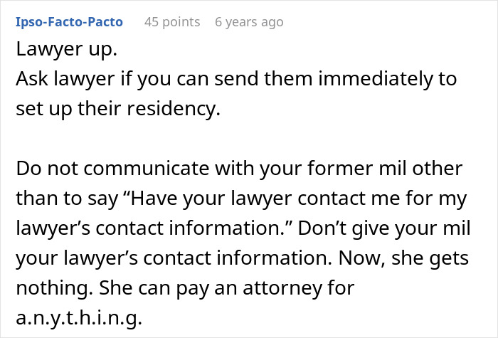 Comment advising widow to lawyer up and avoid direct contact with mother-in-law amid custody and residency dispute. Comment advising widow to lawyer up and avoid direct contact with mother-in-law amid custody and residency dispute.