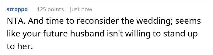 Screenshot of an online comment about a woman saying no to future MIL’s temporary stay and facing backlash before marriage.