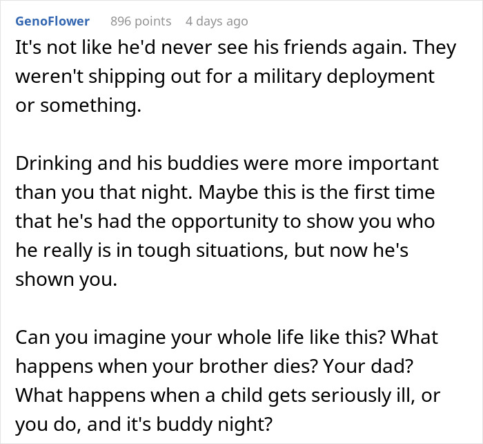 Text excerpt reflecting woman's heartbreak as mother's death reveals boyfriend's true character in a difficult situation.