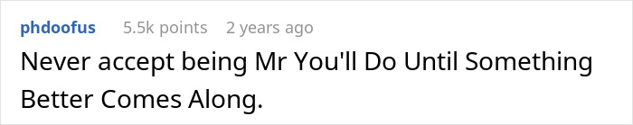 Text post stating never to accept being in a destitute relationship with a fiance until something better comes along. Text post stating never to accept being in a destitute relationship with a fiance until something better comes along.