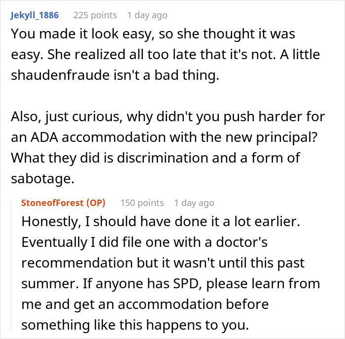 Conversation about woman’s colleague who stole her job and the importance of filing ADA accommodations early. Conversation about woman’s colleague who stole her job and the importance of filing ADA accommodations early.