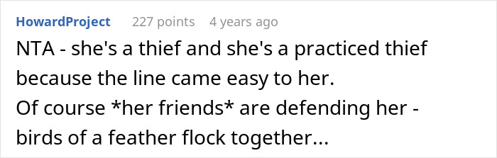 Screenshot of an online comment discussing a thief caught stealing vegetables claiming to know the owner. Screenshot of an online comment discussing a thief caught stealing vegetables claiming to know the owner.