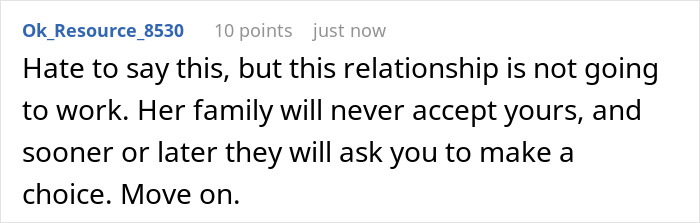 Online comment discussing relationship challenges and family acceptance amid racist insults during dinner chaos. Online comment discussing relationship challenges and family acceptance amid racist insults during dinner chaos.