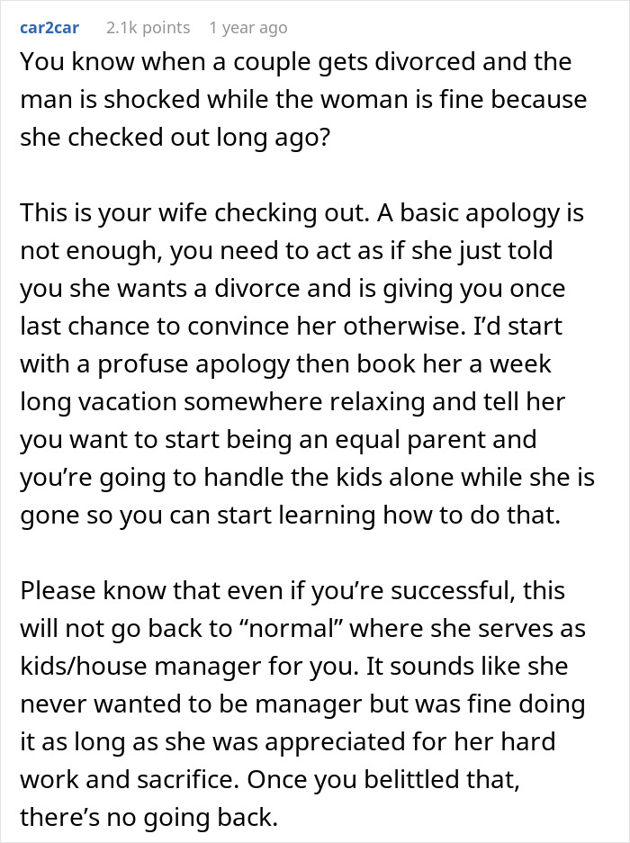 Alt text: Man tells wife she couldn’t do it without him as she proves him wrong by handling challenges independently