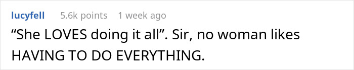 Screenshot of a Reddit comment debating a man who told his wife she couldn’t do it without him.
