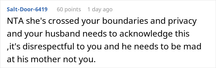 Comment discussing crossed boundaries and privacy issues after mom disables MIL’s baby cam access to stop spying. Comment discussing crossed boundaries and privacy issues after mom disables MIL’s baby cam access to stop spying.