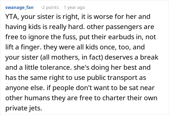 Comment discussing the challenges of a mom traveling with kids on a long flight and public tolerance. Comment discussing the challenges of a mom traveling with kids on a long flight and public tolerance.