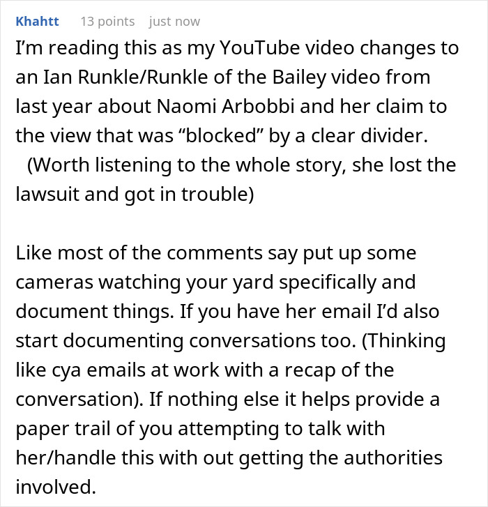 Homeowner laughs at entitled neighbor’s request to move fence obstructing her view during yard dispute.