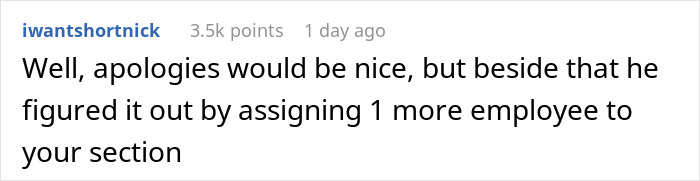 Comment from Reddit user iwantshortnick discussing a manager calling a woman useless at work and getting schooled. Comment from Reddit user iwantshortnick discussing a manager calling a woman useless at work and getting schooled.