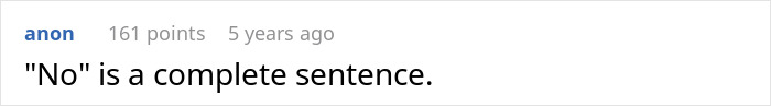 Screenshot of an online comment stating No is a complete sentence, related to estranged dad reconnecting with daughter after cancer diagnosis. Screenshot of an online comment stating No is a complete sentence, related to estranged dad reconnecting with daughter after cancer diagnosis.