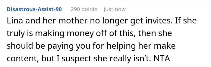 Comment discussing a self-proclaimed influencer filming at a birthday dinner and reaction when blocked from camera. Comment discussing a self-proclaimed influencer filming at a birthday dinner and reaction when blocked from camera.