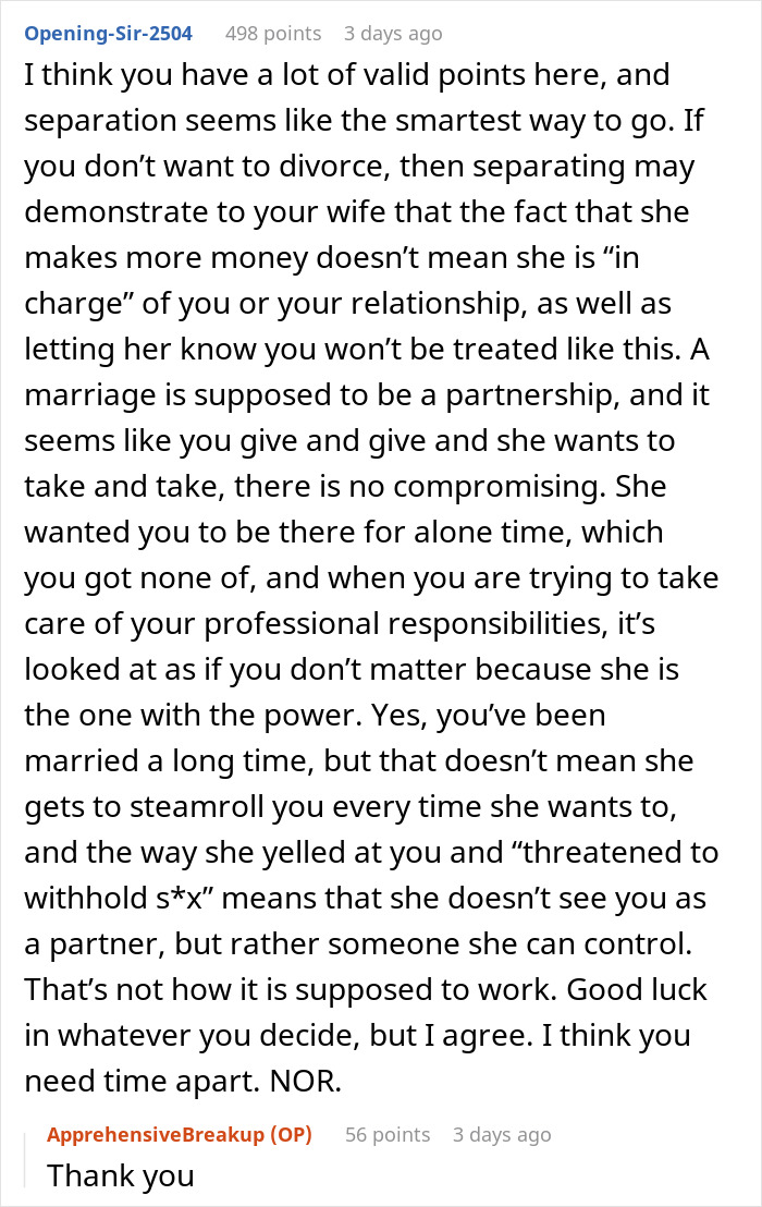 Reddit comment discussing wife humiliating husband and years of resentment during an unwanted trip in a troubled marriage. Reddit comment discussing wife humiliating husband and years of resentment during an unwanted trip in a troubled marriage.