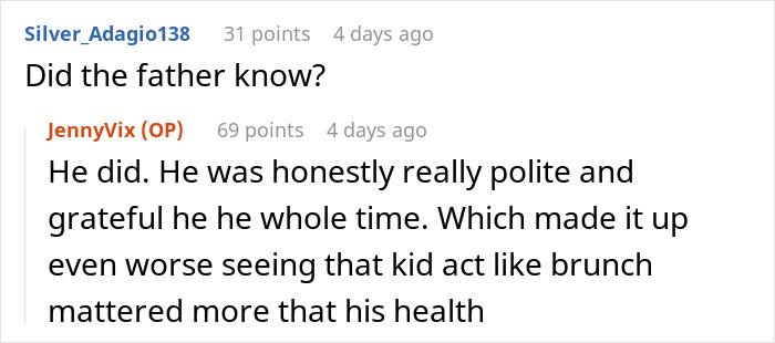 Reddit comment discussing a woman prioritizing her brunch date over her dad’s surgery, angering readers about her choice. Reddit comment discussing a woman prioritizing her brunch date over her dad’s surgery, angering readers about her choice.