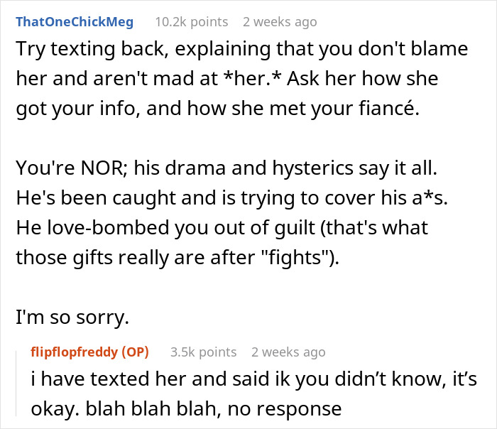 Screenshot of a Reddit conversation discussing strange text about fiancé raising concerns from a mom-to-be and friends. Screenshot of a Reddit conversation discussing strange text about fiancé raising concerns from a mom-to-be and friends.