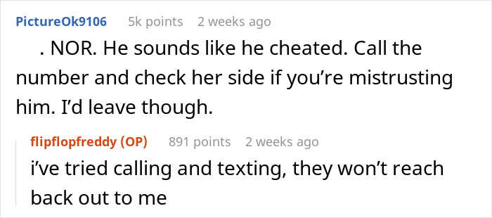 Screenshot of a Reddit conversation about strange text from fiancé raising suspicion and gut feelings about trust. Screenshot of a Reddit conversation about strange text from fiancé raising suspicion and gut feelings about trust.