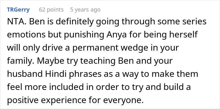 Comment suggesting that punishing a kid for using native language causes family conflict and advising inclusive language teaching. Comment suggesting that punishing a kid for using native language causes family conflict and advising inclusive language teaching.