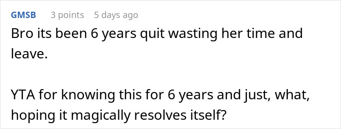 Comment text on a forum where a user advises to quit trying after six years to win over fiancee’s kids and leave. Comment text on a forum where a user advises to quit trying after six years to win over fiancee’s kids and leave.