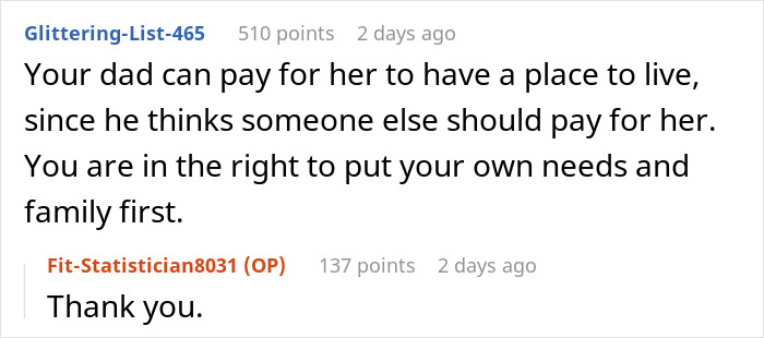 Reddit comments discussing family demands for financial support and prioritizing personal needs over sister’s request. Reddit comments discussing family demands for financial support and prioritizing personal needs over sister’s request.