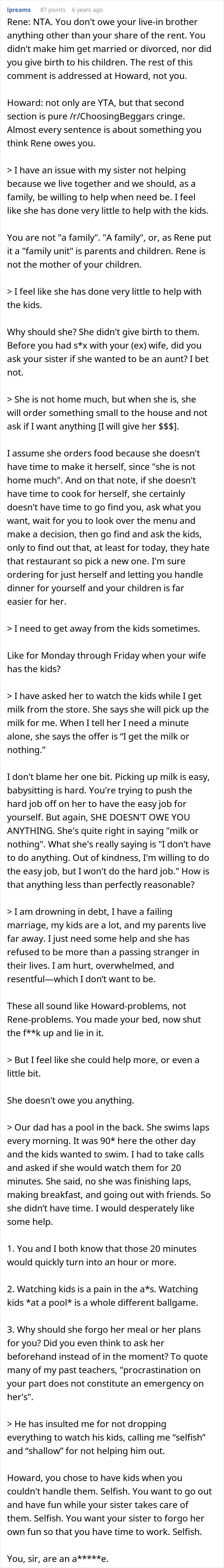 Man upset with sister refusing childcare, accusing her of being a stranger to his kids and not helping with parenting duties. Man upset with sister refusing childcare, accusing her of being a stranger to his kids and not helping with parenting duties.