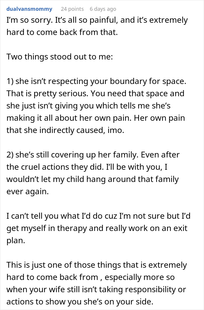 Comment discussing the impact of cyber-bullying by wife’s family and setting boundaries to protect their son. Comment discussing the impact of cyber-bullying by wife’s family and setting boundaries to protect their son.