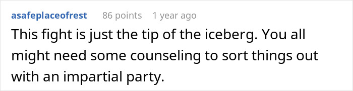 Screenshot of a Reddit comment discussing relationship struggles and suggesting counseling for conflict resolution.