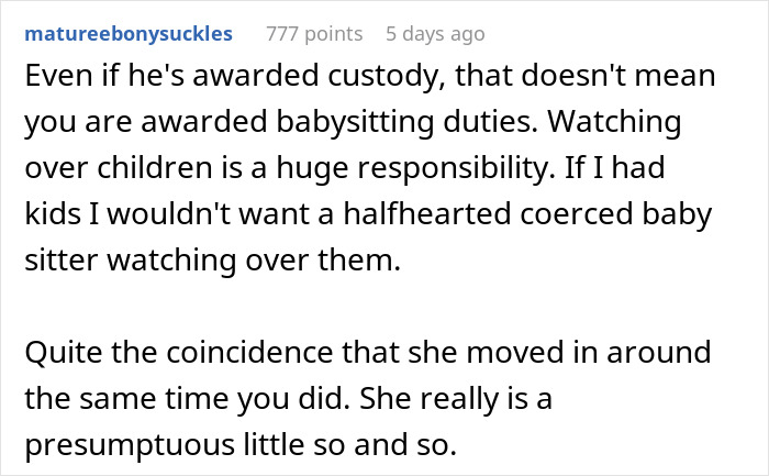 Screenshot of a discussion on babysitting duties highlighting a teen escaping dad’s babysitting trap and demanding responsibility. Screenshot of a discussion on babysitting duties highlighting a teen escaping dad’s babysitting trap and demanding responsibility.