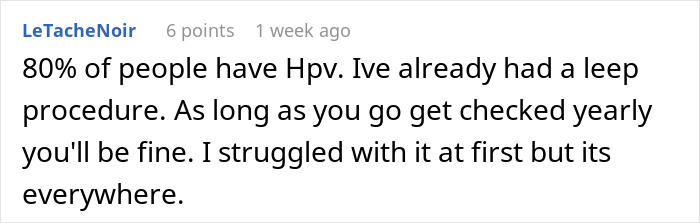 Comment discussing HPV prevalence, cancer struggles, and importance of yearly health checks related to HPV and cancer risk. Comment discussing HPV prevalence, cancer struggles, and importance of yearly health checks related to HPV and cancer risk.