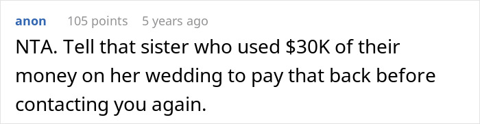 Screenshot of an online comment discussing a woman refusing to hand over her entire savings to her parents. Screenshot of an online comment discussing a woman refusing to hand over her entire savings to her parents.