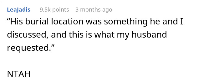 Screenshot of a Reddit comment explaining the husband’s burial location was pre-discussed, with stepkids feeling hurt and abandoned. Screenshot of a Reddit comment explaining the husband’s burial location was pre-discussed, with stepkids feeling hurt and abandoned.