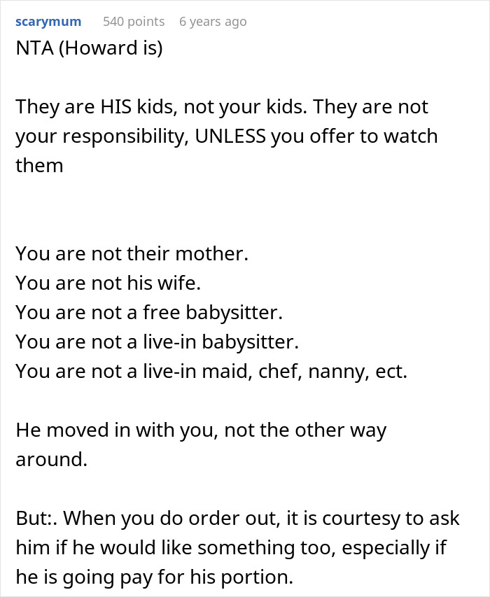 Screenshot of a Reddit comment discussing refusal of childcare duties and setting boundaries with kids not being one's responsibility. Screenshot of a Reddit comment discussing refusal of childcare duties and setting boundaries with kids not being one's responsibility.