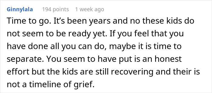 Screenshot of a social media comment discussing a man’s struggle to win over fiancee’s kids and his desire to break up. Screenshot of a social media comment discussing a man’s struggle to win over fiancee’s kids and his desire to break up.