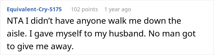 Comment on a forum where a woman shares she gave herself away at her wedding, reflecting on family ties and stepsister conflict. Comment on a forum where a woman shares she gave herself away at her wedding, reflecting on family ties and stepsister conflict.