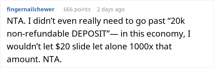 Comment supporting woman refusing to cancel daughter's dream wedding venue despite sister's cheating ex. Comment supporting woman refusing to cancel daughter's dream wedding venue despite sister's cheating ex.