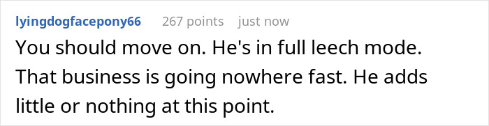Comment on a forum about a woman feeling financially trapped by a jobless fiancé living off her while pretending to build a business. Comment on a forum about a woman feeling financially trapped by a jobless fiancé living off her while pretending to build a business.